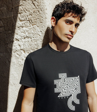 T-shirt à manches courtes avec print noir - IZAC