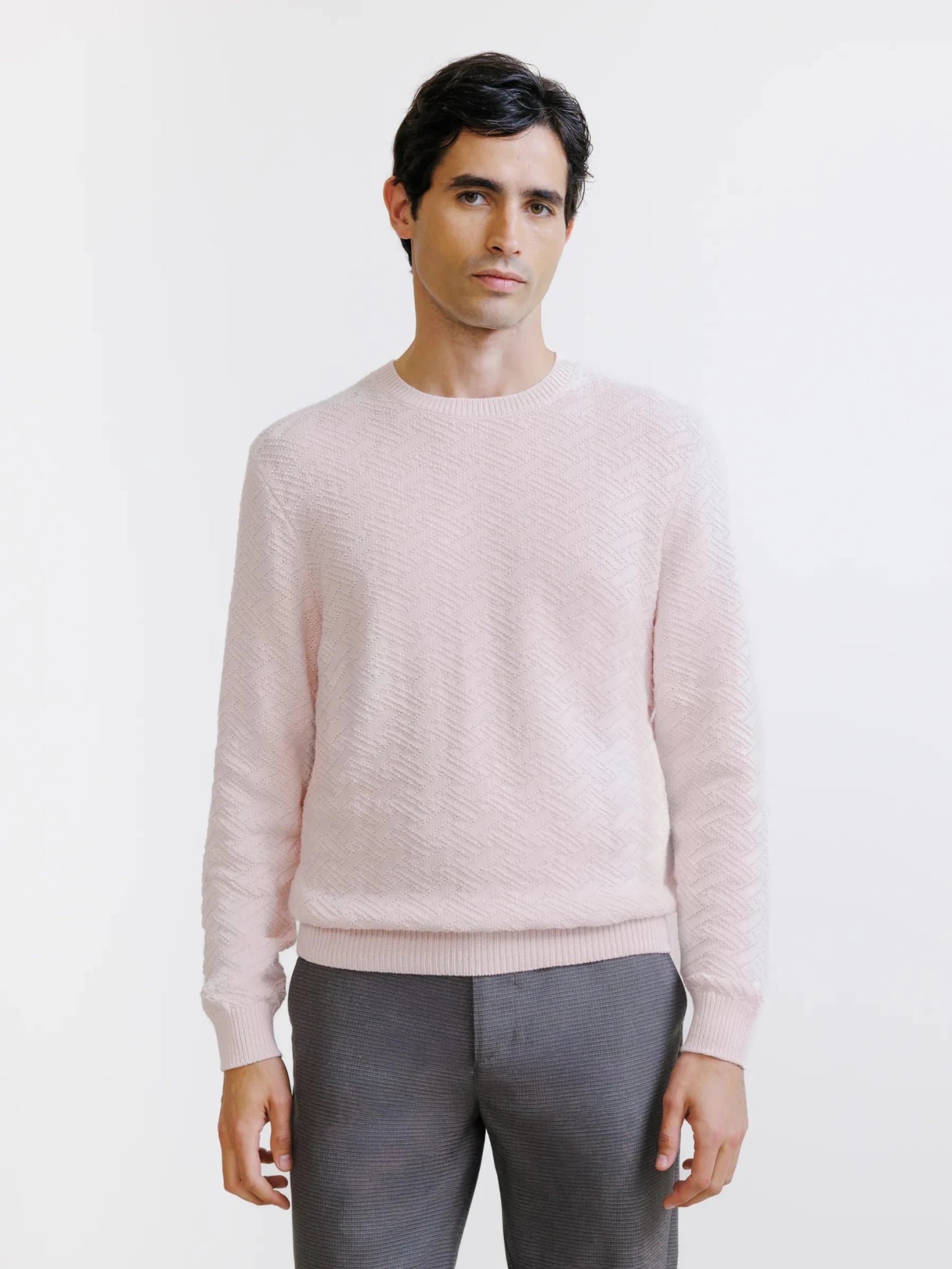 Pull jacquard col rond rose - IZAC