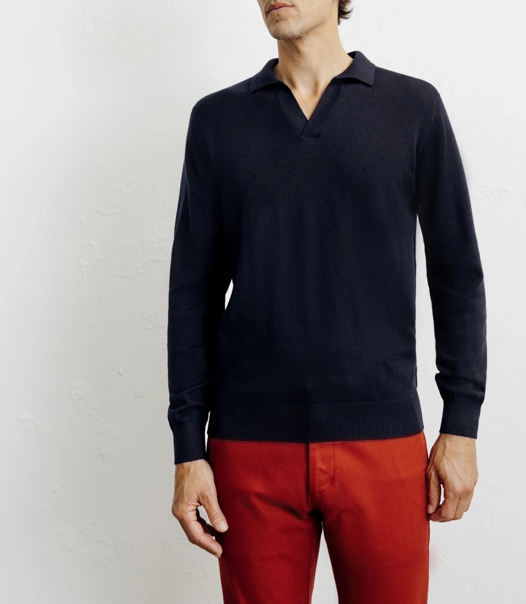 Pull col polo en laine mérinos marine - IZAC