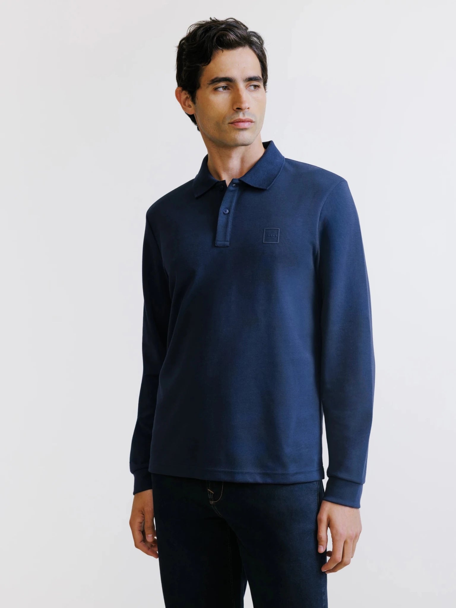 Polo manches longues col boutonné marine - IZAC