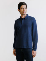 Polo manches longues col boutonné marine - IZAC