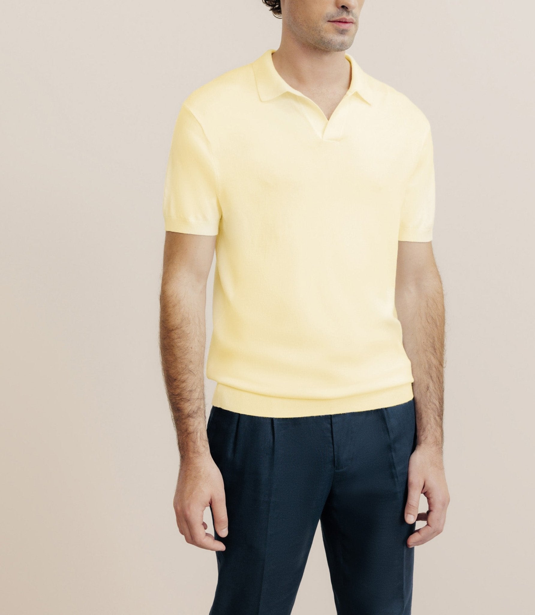 Polo col ouvert en maille jaune - IZAC