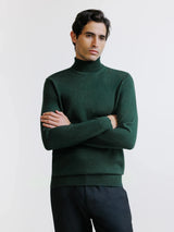 Pull col roulé en laine mérinos vert foncé