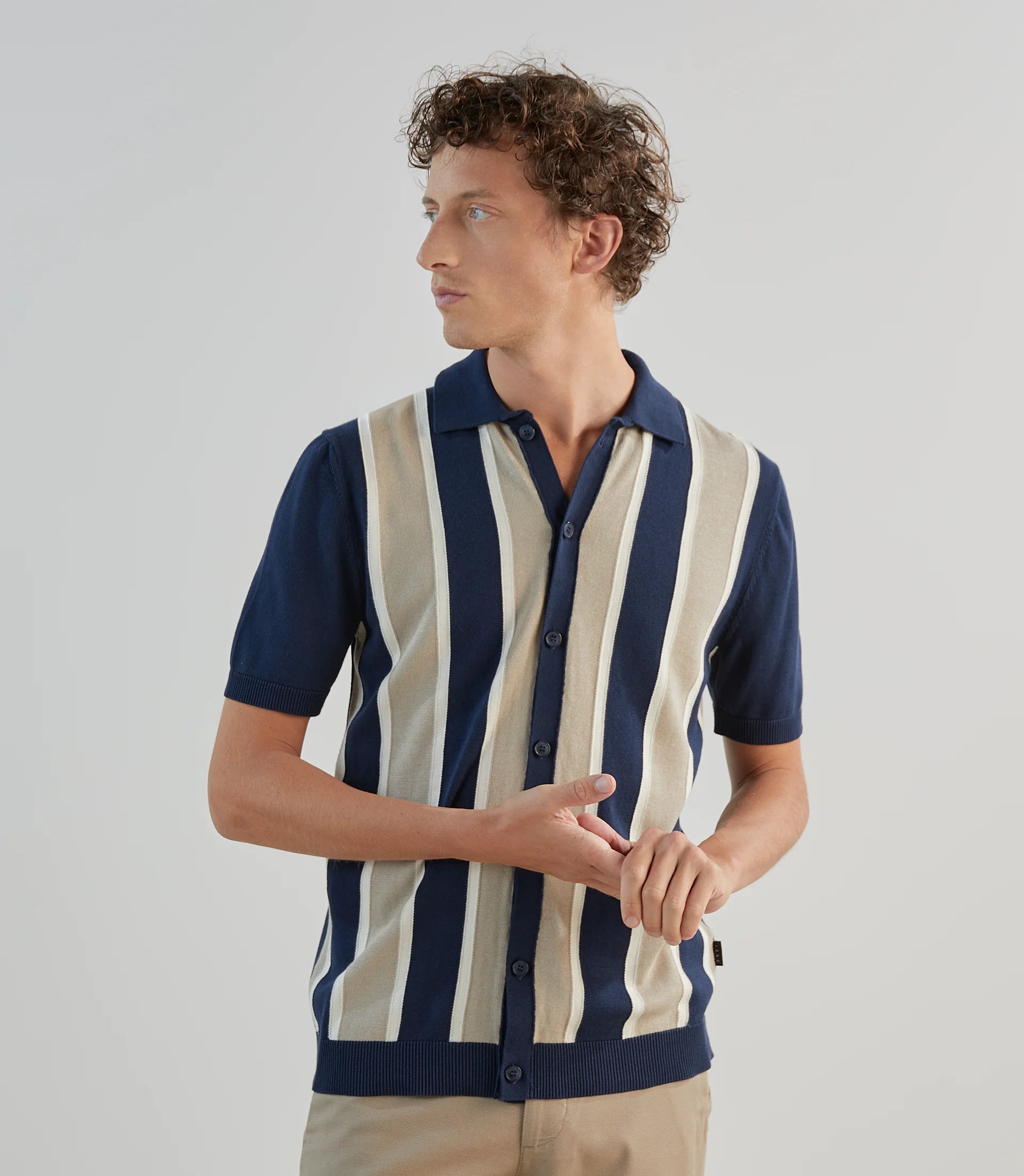 Polo col chemise en maille marine - IZAC