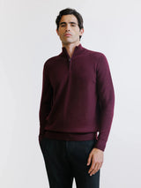 Pull demi-zippé en laine mérinos bordeaux - IZAC