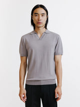 Polo col ouvert en maille taupe - IZAC