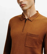 Pull col polo zippé en maille fine bronze - IZAC