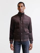 Blouson col montant en suède marron foncé - IZAC