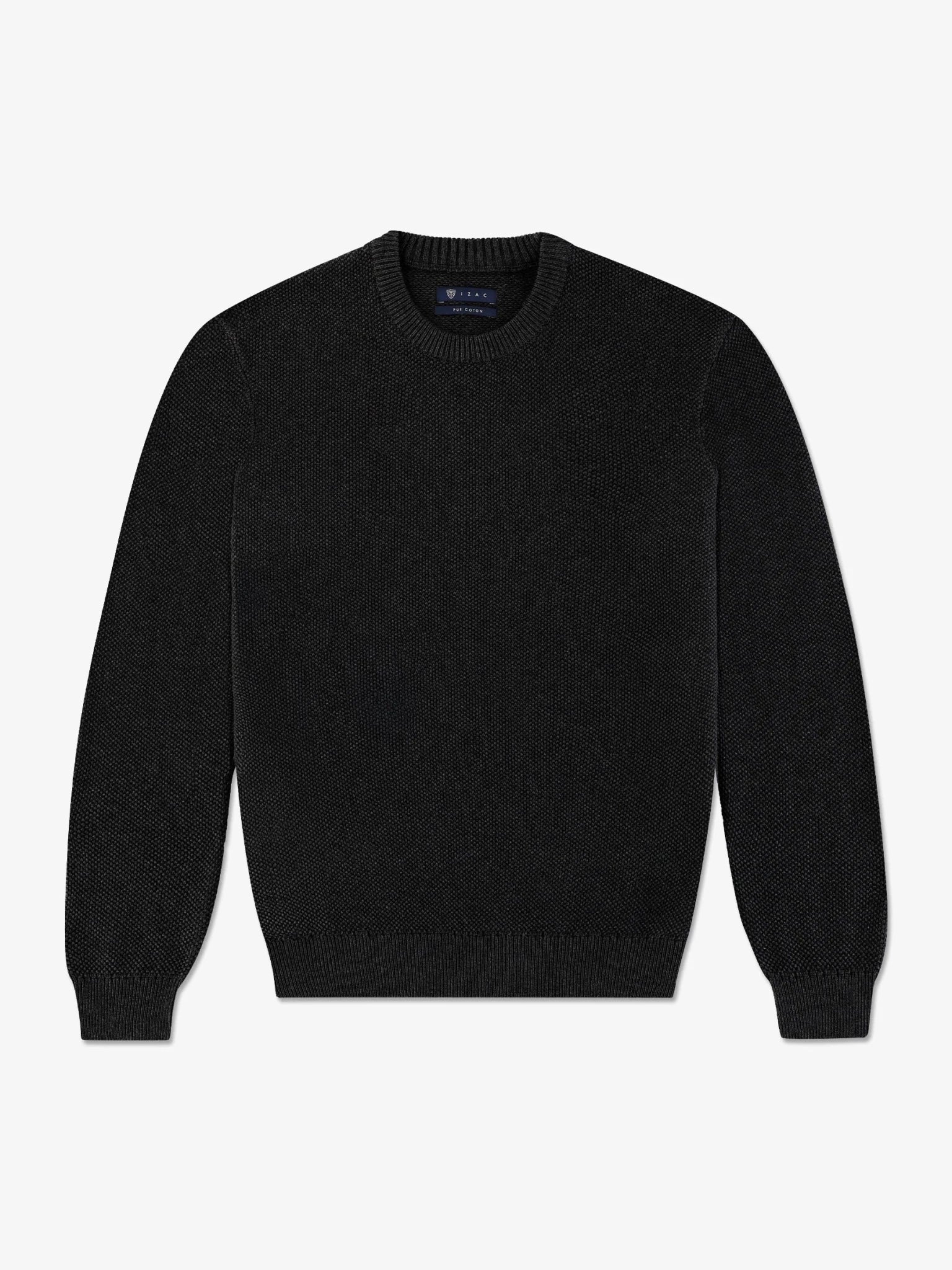 Pull col rond uni jeu de point noir