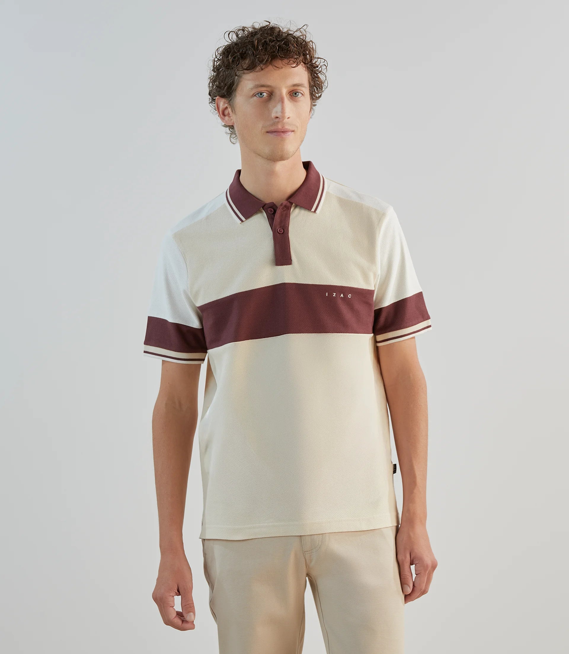 Polo avec bandes contrastées beige clair - IZAC