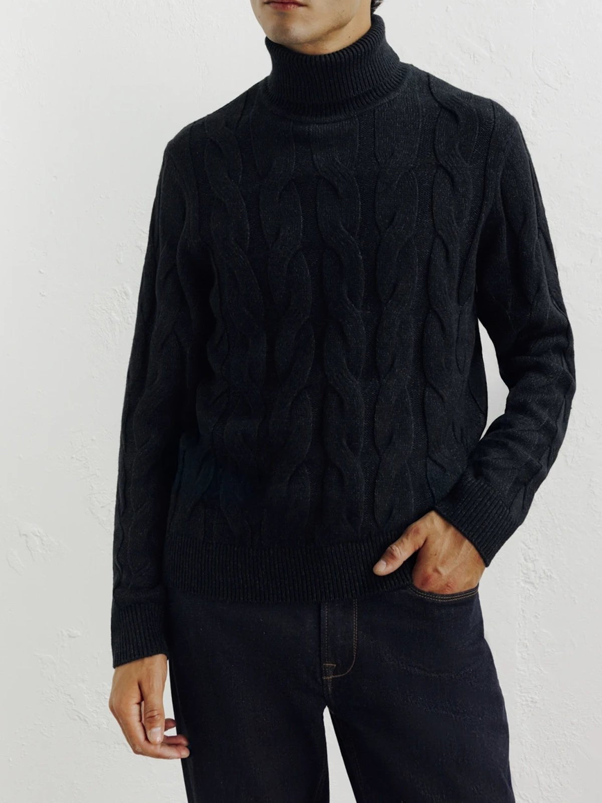 Pull col roulé torsadé noir - IZAC