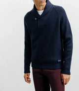 Pull en laine col châle marine - IZAC