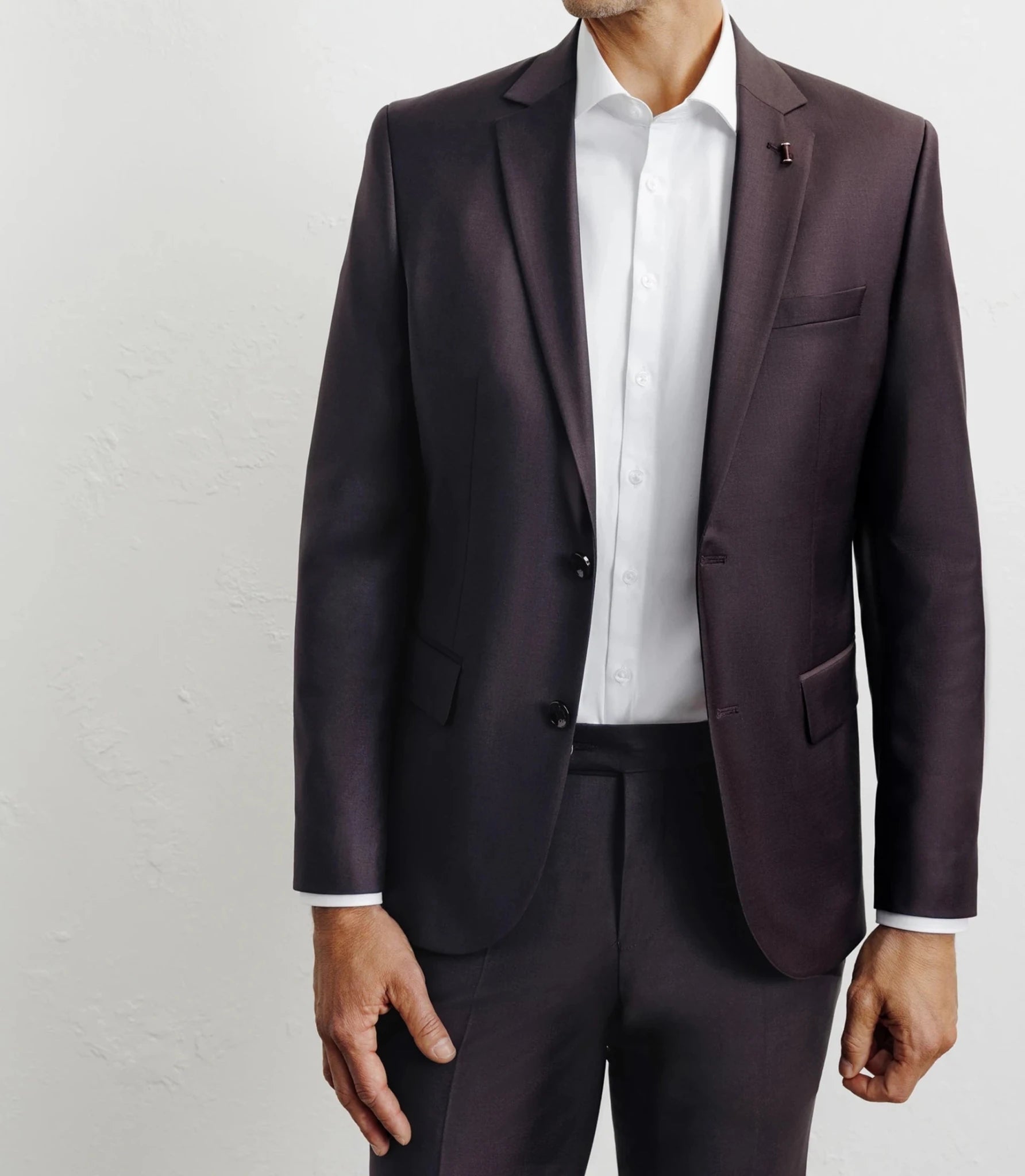Costume 2 boutons laine majoritaire bordeaux foncé - IZAC