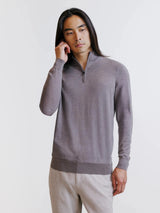 Pull demi-zippé en laine mérinos châtain - IZAC