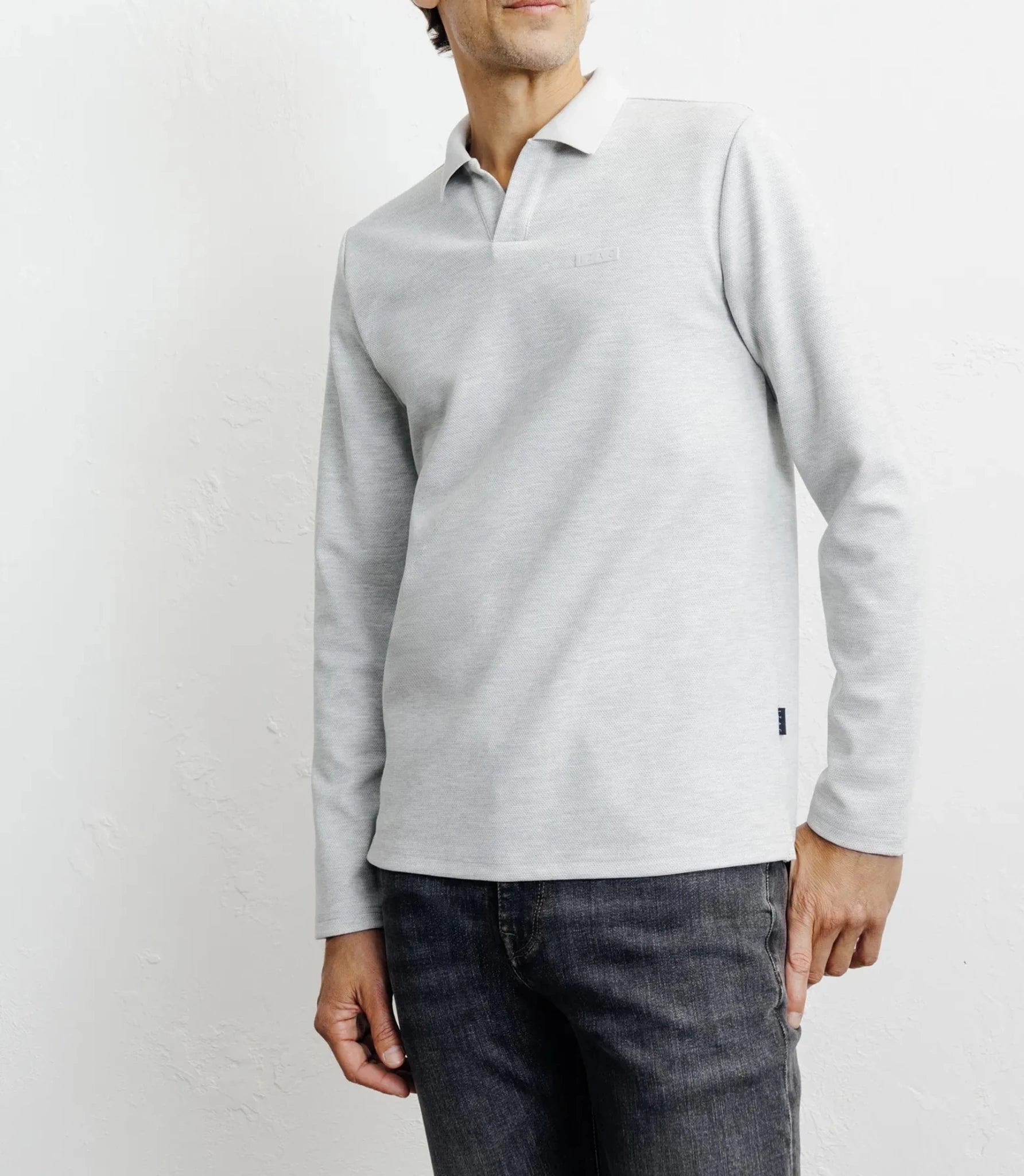 Polo col ouvert manches longues gris chiné - IZAC