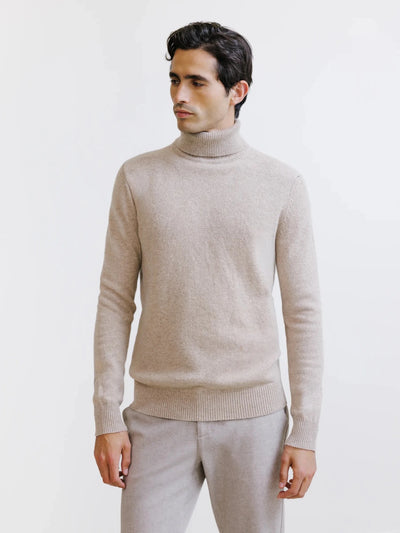 Pull en laine col roulé beige - IZAC
