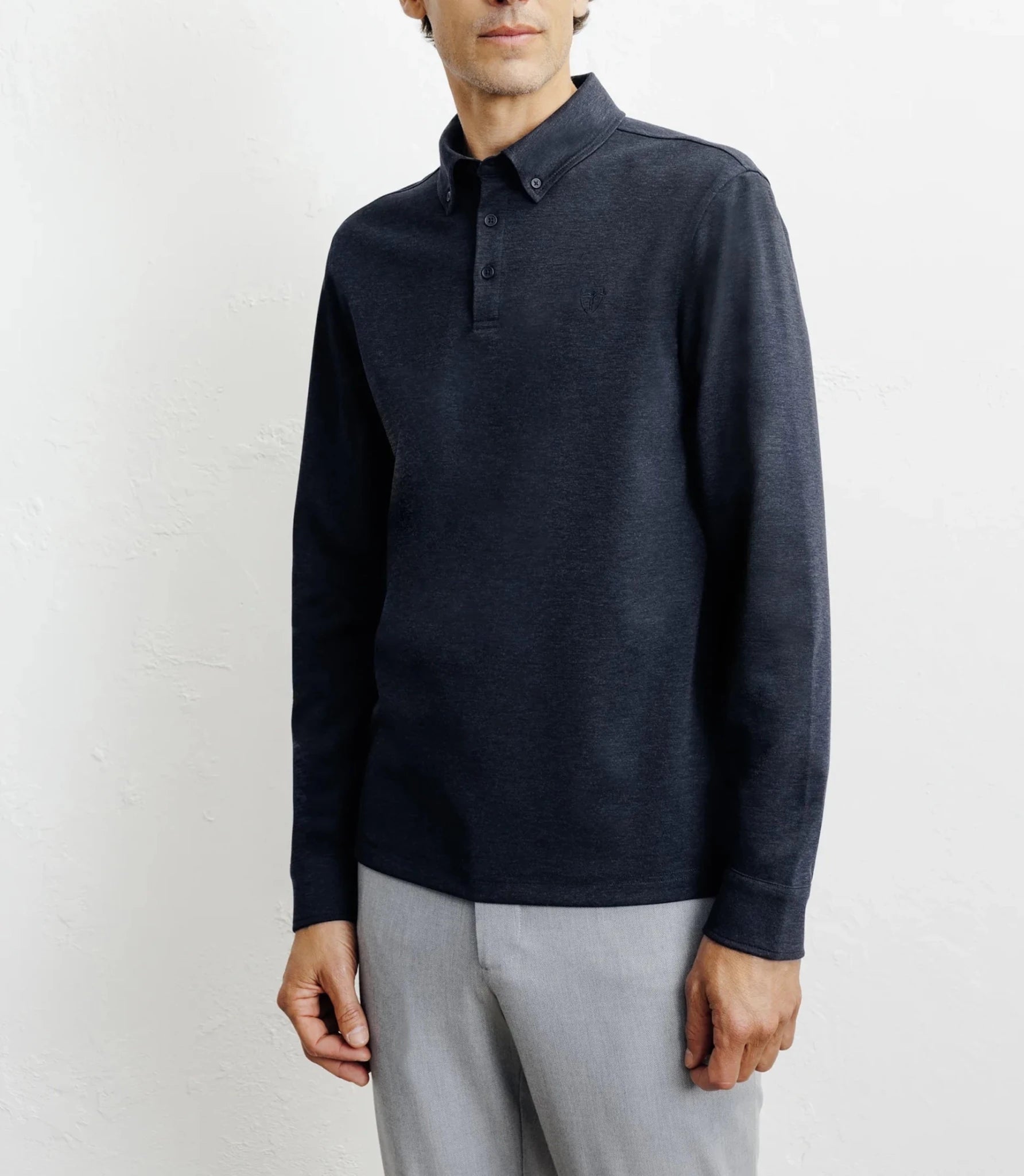 Polo boutonné manches longues marine - IZAC