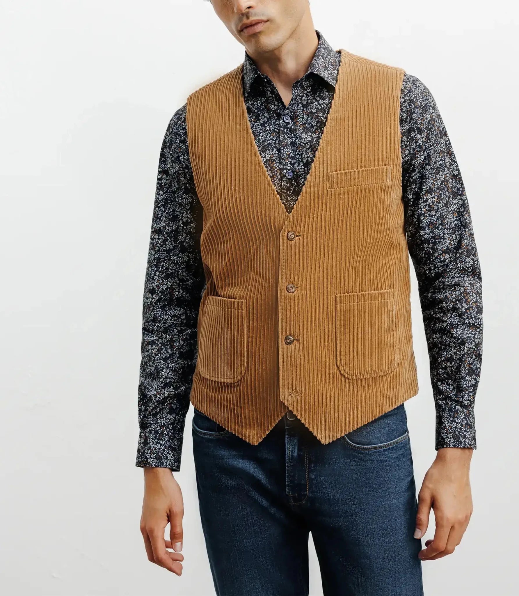 Gilet ville en velours côtelé camel - IZAC