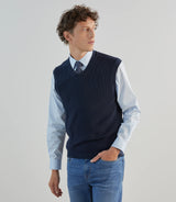 Pull sans manches en maille côtelée marine - IZAC