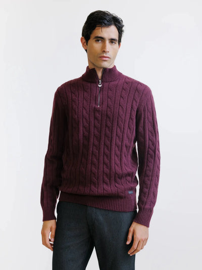 Pull col montant demi-zip bordeaux - IZAC