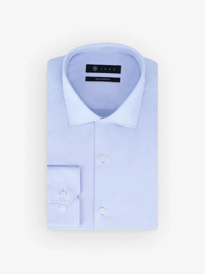 Chemise slim en satin de coton ciel - IZAC