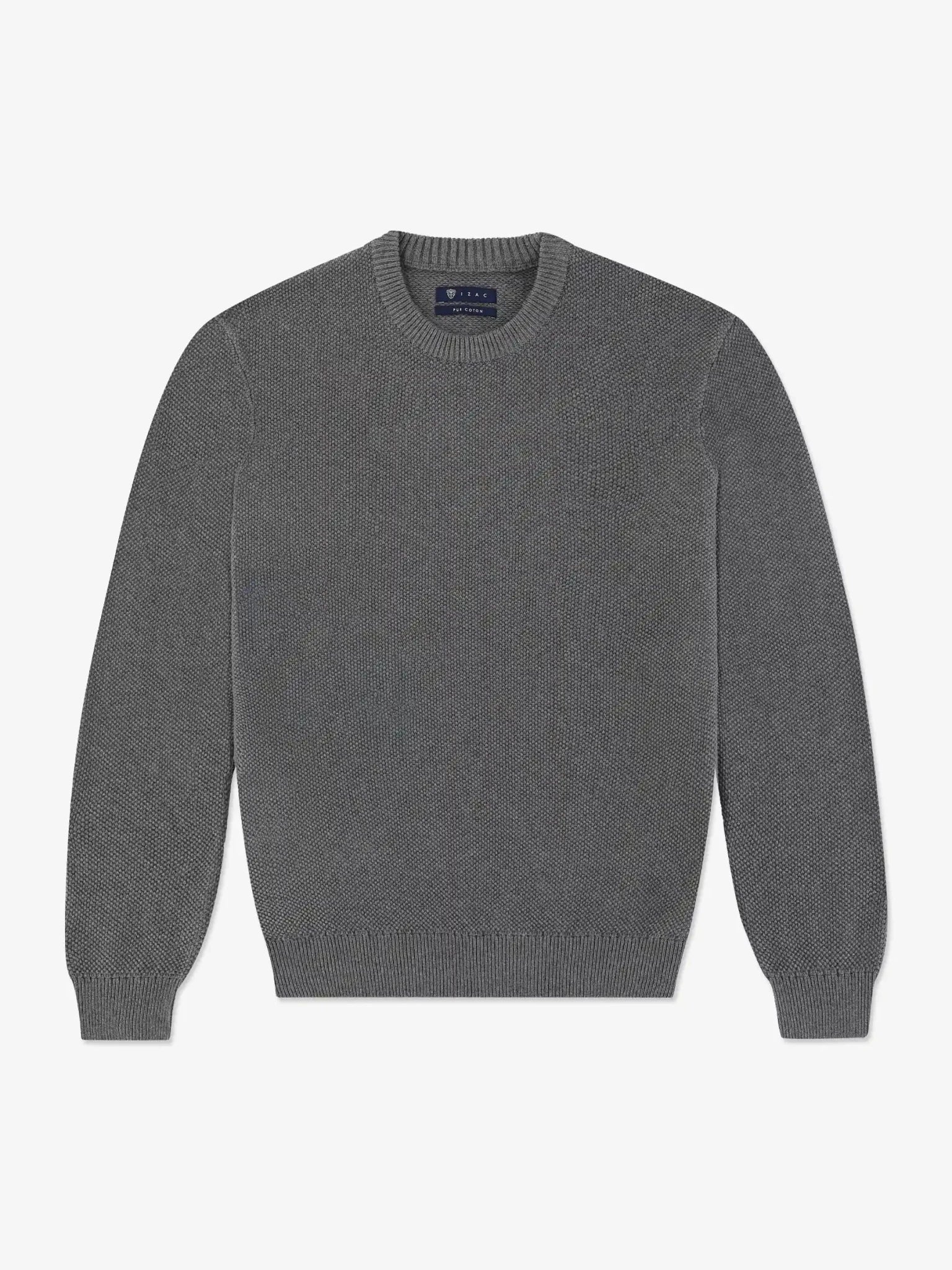 Pull col rond uni jeu de point gris - IZAC