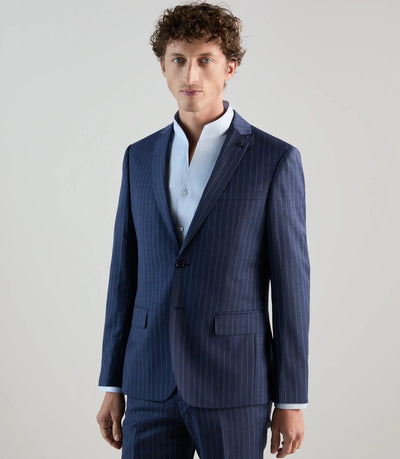 Costume 2 boutons en laine majoritaire bleu denim - IZAC