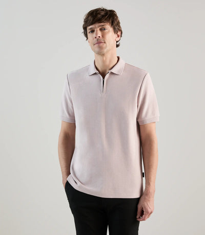 Polo col zip en jeu de points mauve gris - IZAC