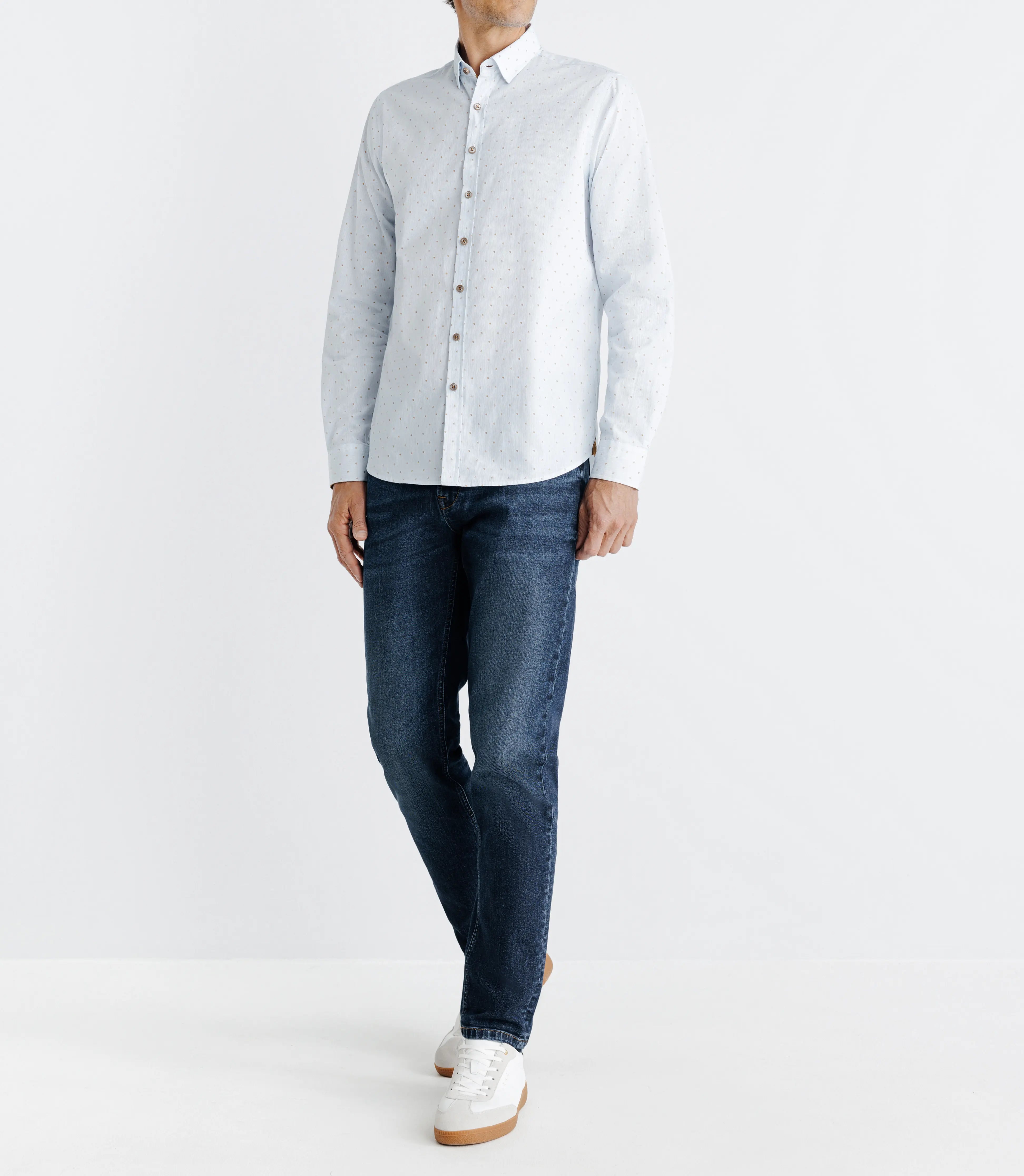 Chemise droite imprimée à coudières blanche et camel - IZAC