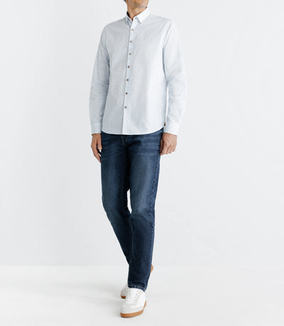 Chemise droite imprimée à coudières blanche et camel - IZAC