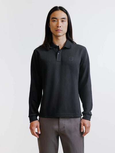 Polo manches longues col boutonné noir - IZAC