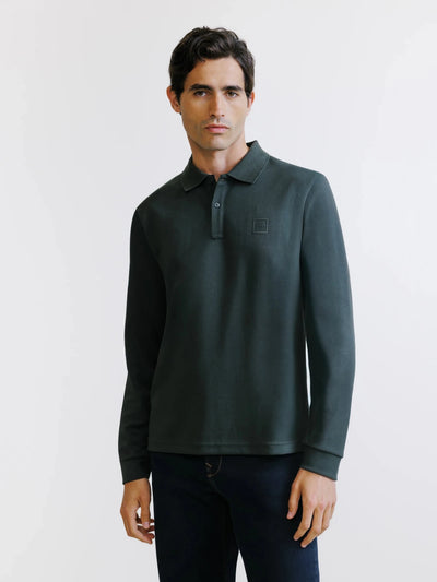 Polo manches longues col boutonné kaki foncé - IZAC