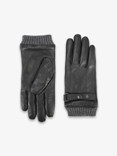 Gants en cuir et bord côte en maille noire - IZAC