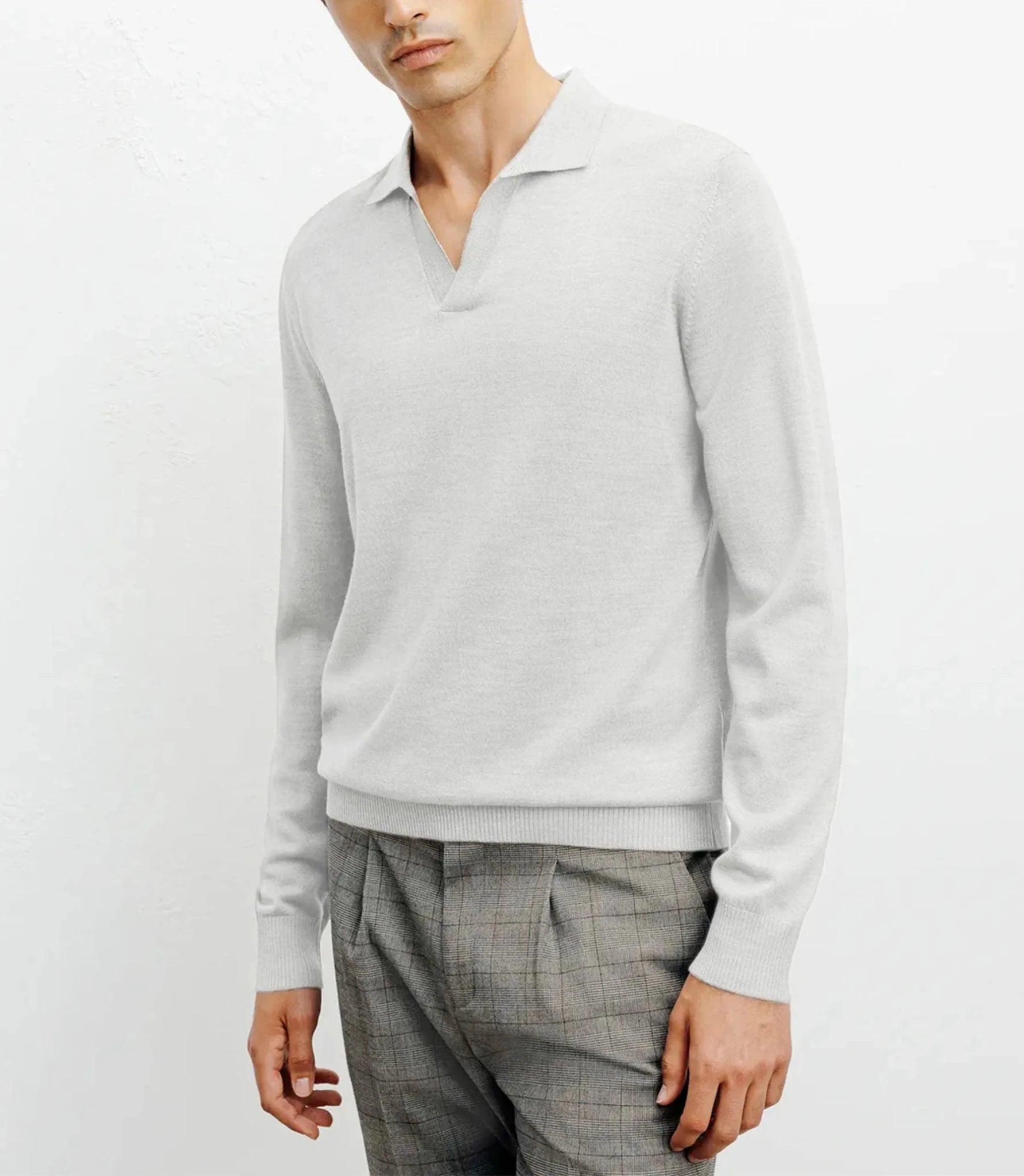 Pull col polo en laine mérinos gris - IZAC