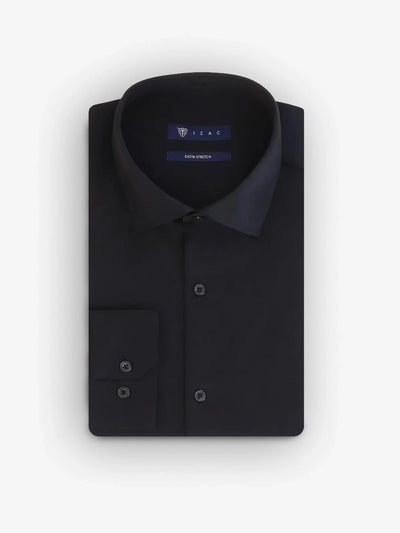 Chemise slim en satin de coton noire - IZAC