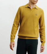 Pull col polo ouvert jeux de points jaune - IZAC