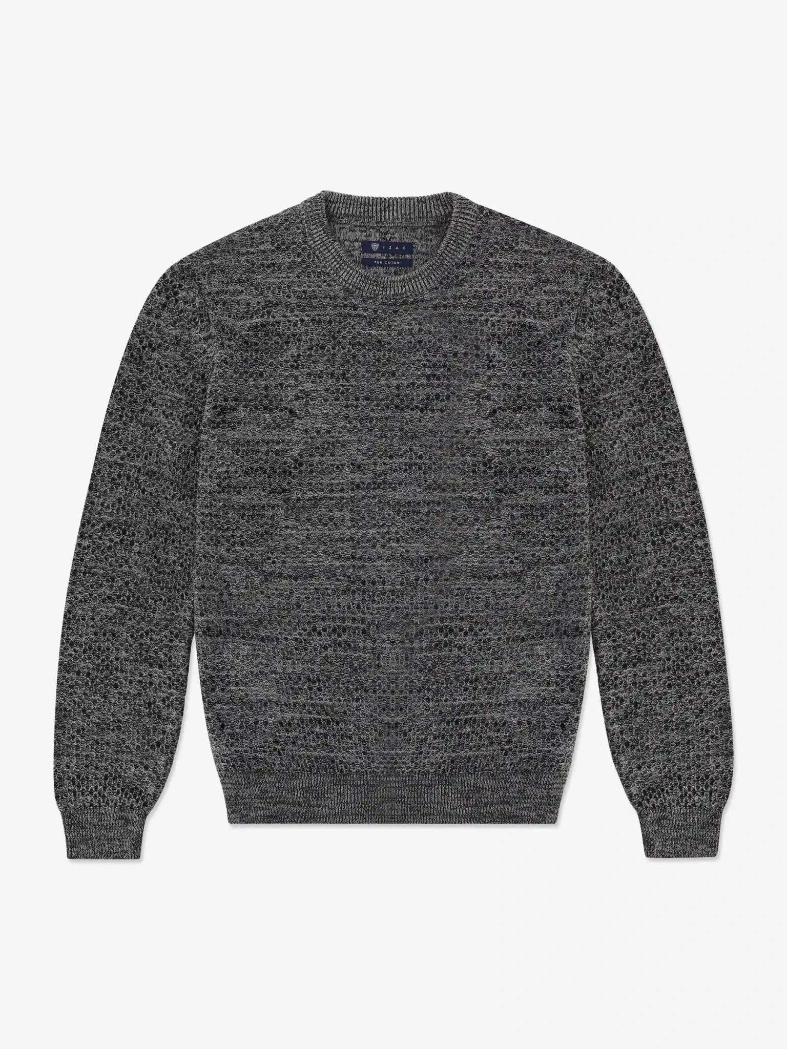 Pull col rond uni jeu de point anthracite - IZAC