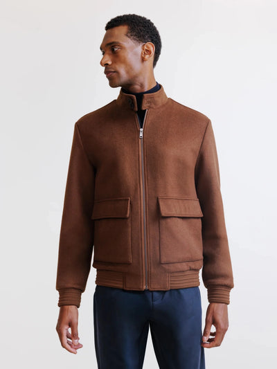 Blouson col motard en laine mélangée marron - IZAC