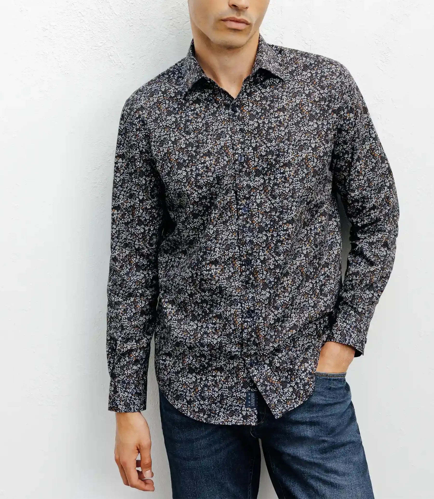 Chemise casual imprimé fleurs marine - IZAC