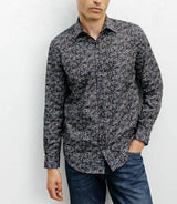 Chemise casual imprimé fleurs marine