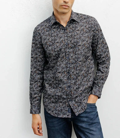 Chemise casual imprimé fleurs marine - IZAC