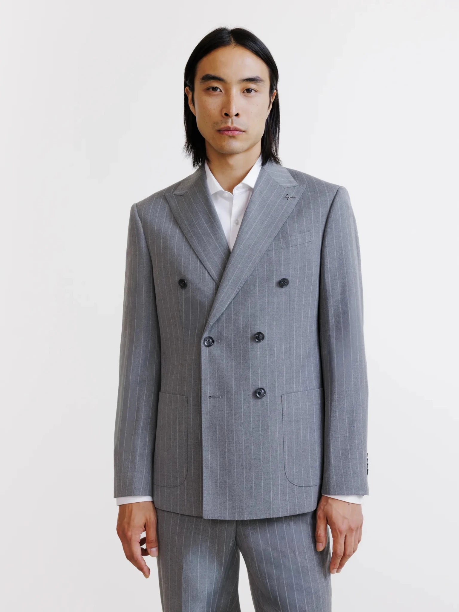 Costume croisé rayé gris - IZAC