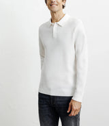 Pull col polo boutonné jeux de points écru - IZAC