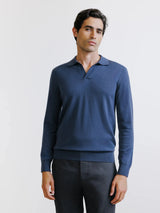 Pull col polo en laine mérinos bleu gris