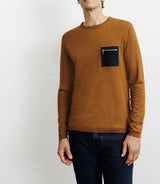 Long-sleeved round-neck sweater in bronze knit