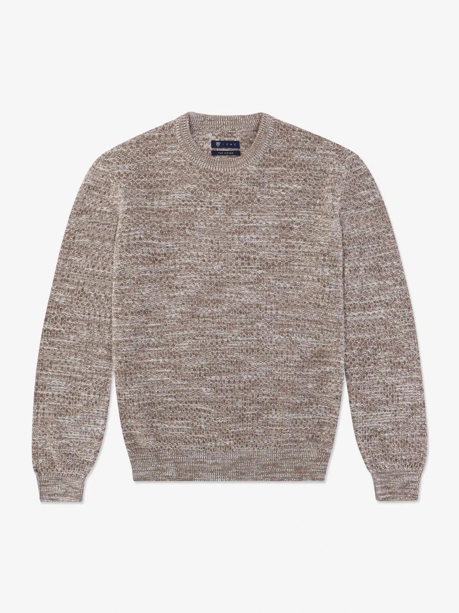 Pull col rond uni jeu de point taupe - IZAC
