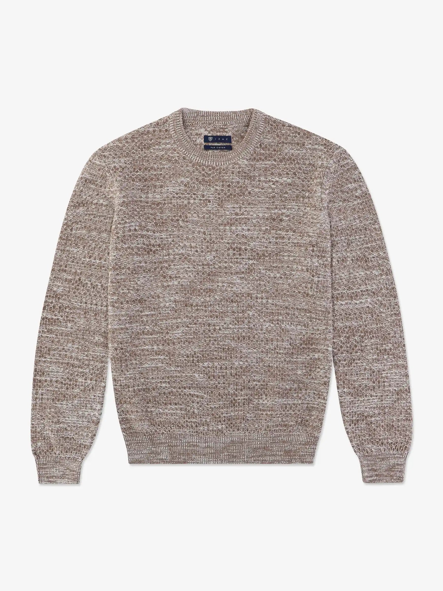 Pull col rond uni jeu de point taupe