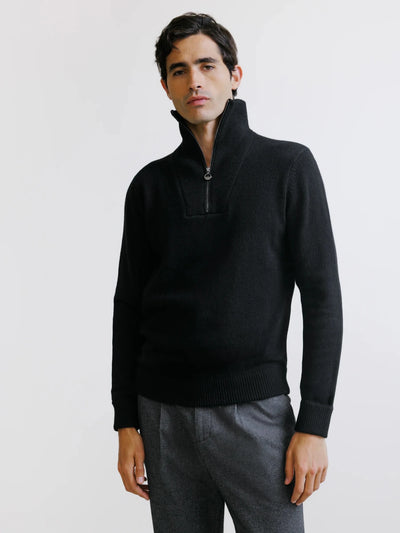 Pull en laine col camionneur noir - IZAC