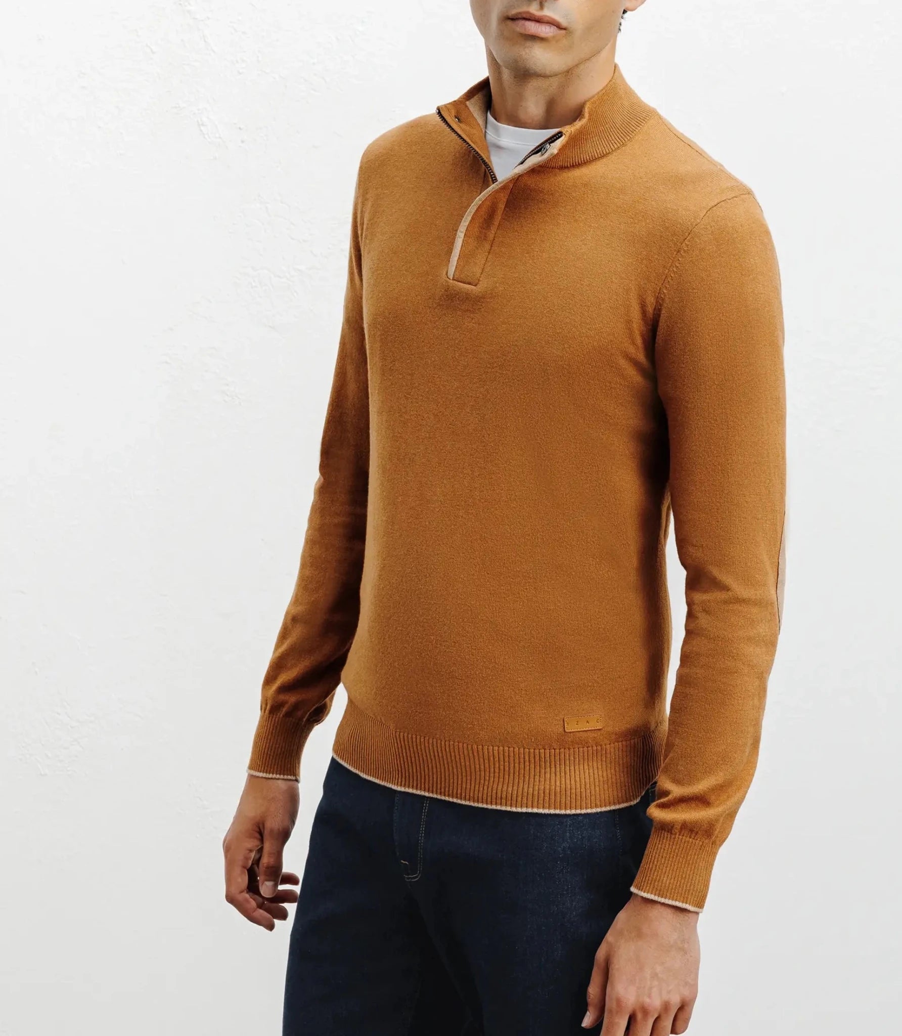 Pull col montant demi zippé camel foncé - IZAC
