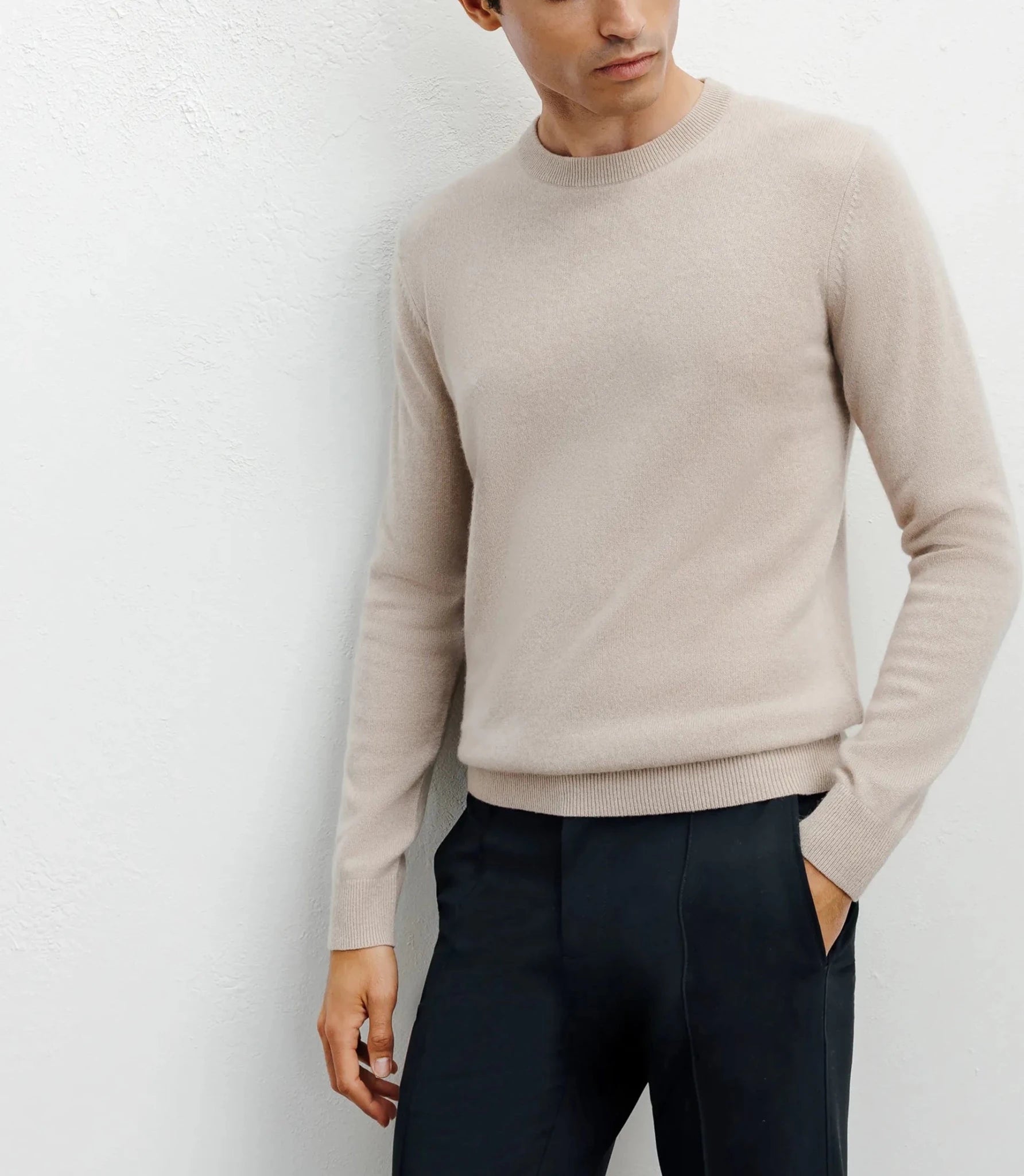 Pull col rond 100% cachemire beige - IZAC